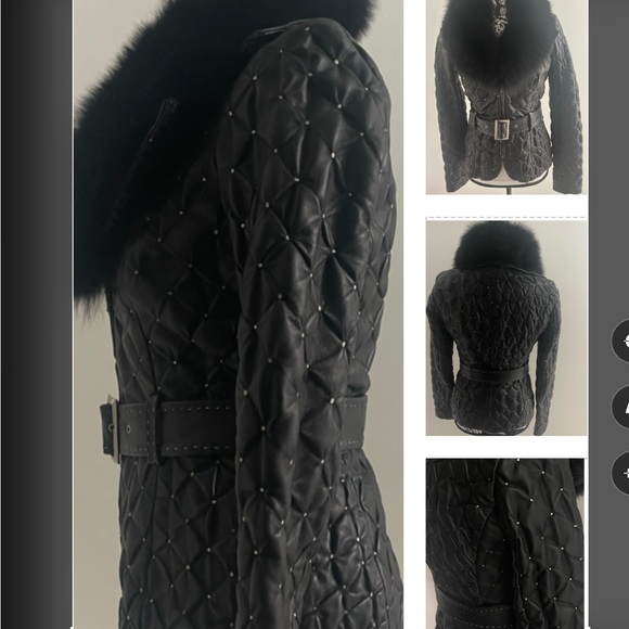 CACHE QUILTED SOFT LEATHER FOX FUR DETACHABLE COLLAR, SILVER DETAILING ON JACKET - Picture 16 of 16